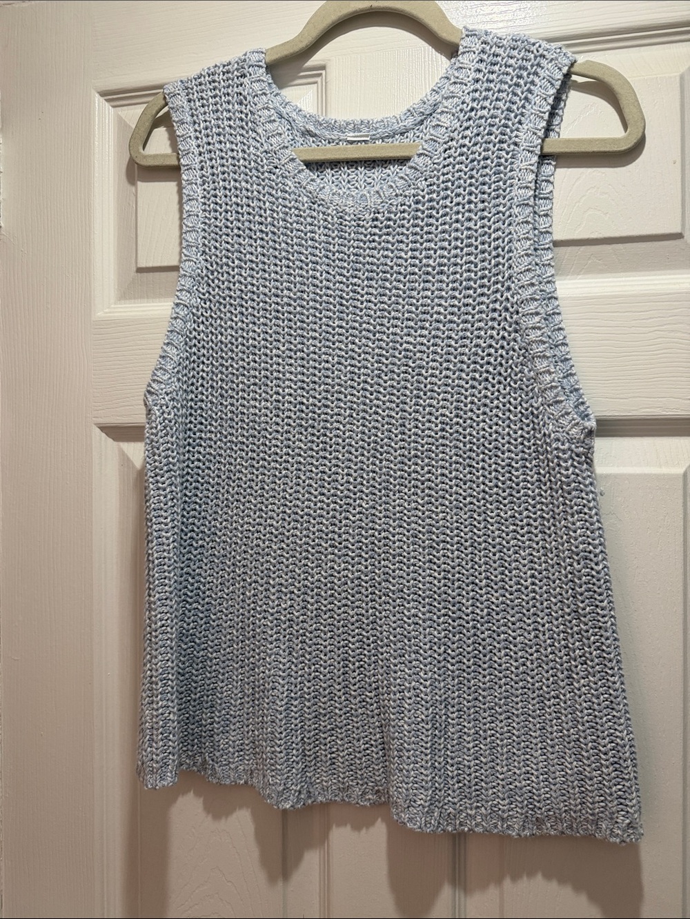 Old Navy Sleeveless Open-Stitch Tank Sweater in light blue; size large.